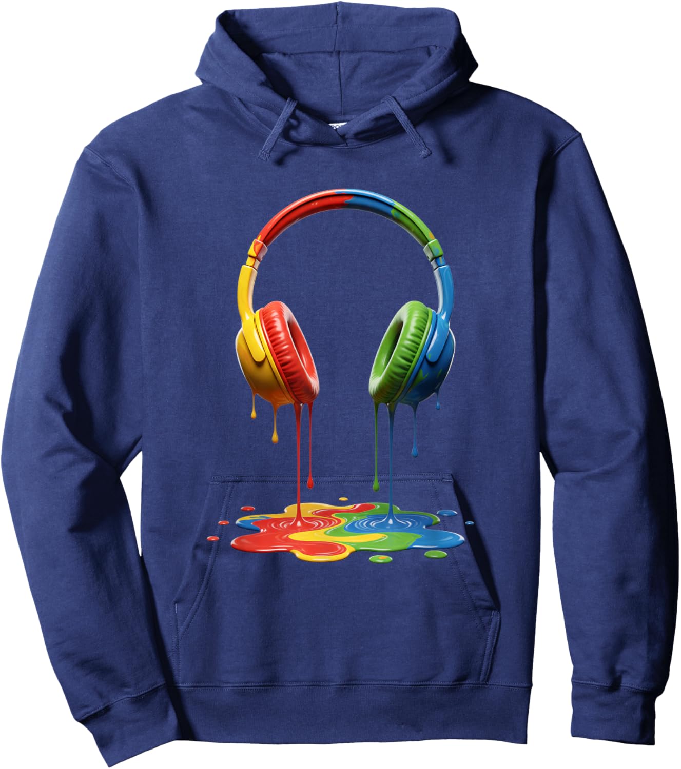 Colorful Dripping Headphones Gaming Art Rainbow Gamer Decor Hoodie - Hoodie | Navy
