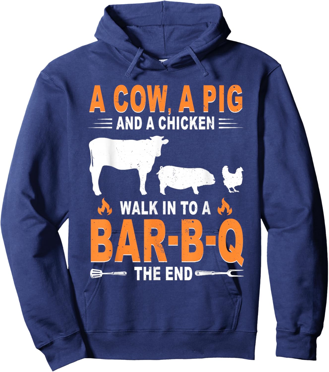 A Cow A Pig and A Chicken Walk Into A Bar B Q The End Hoodie - Hoodie | Navy