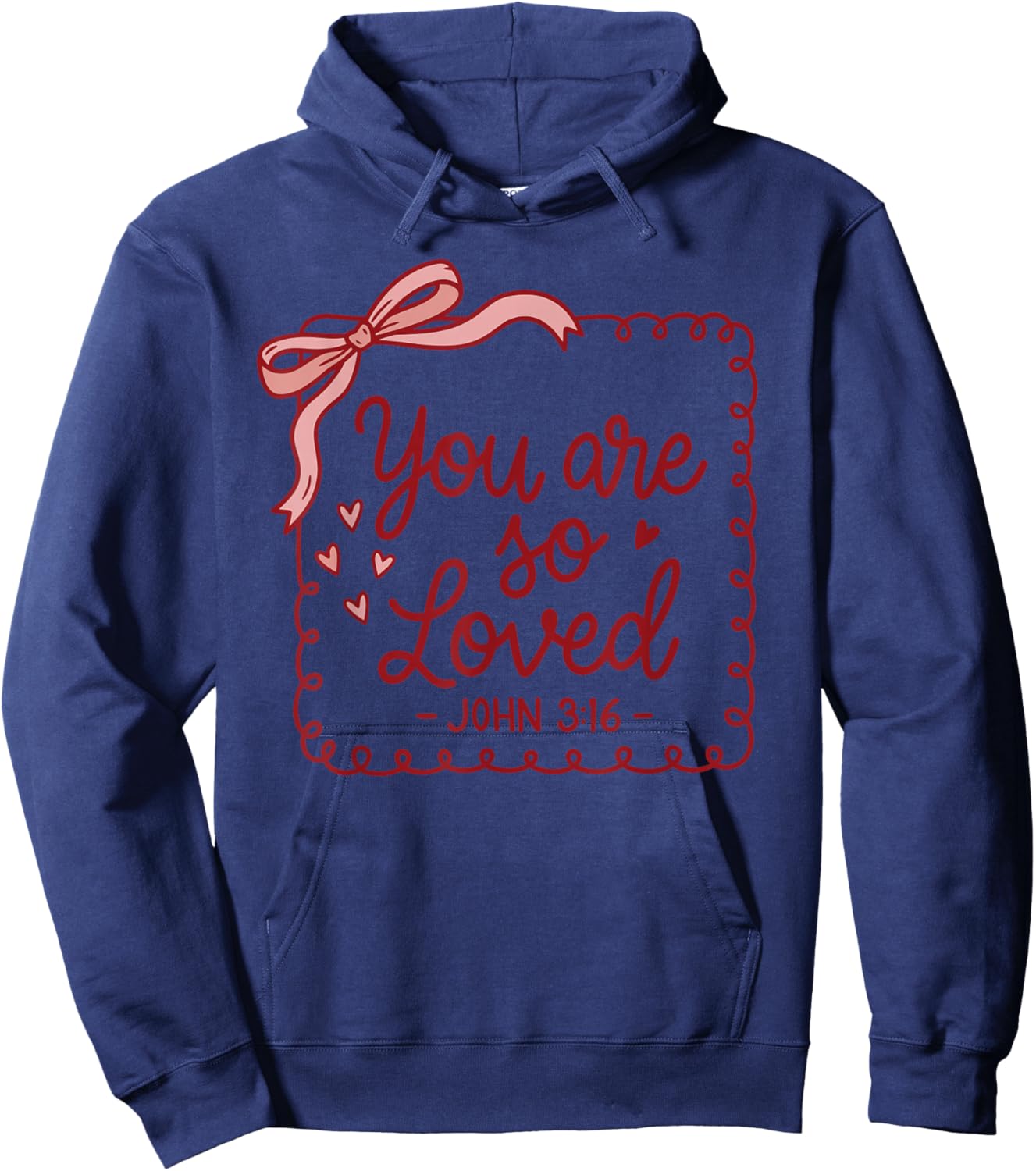 Coquette Bow You are So Loved Jesus Valentine John 3:16 Hoodie - Hoodie | Navy