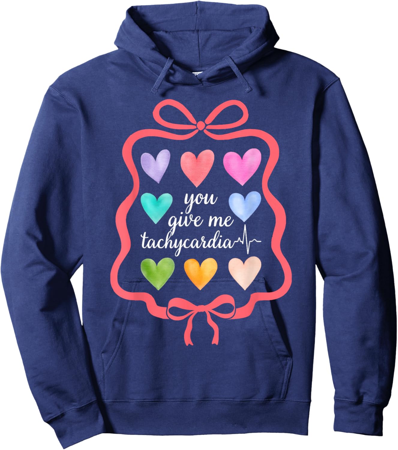 Cardiac Nurse Coquette Bow Heart Stethoscope Hoodie - Hoodie | Navy