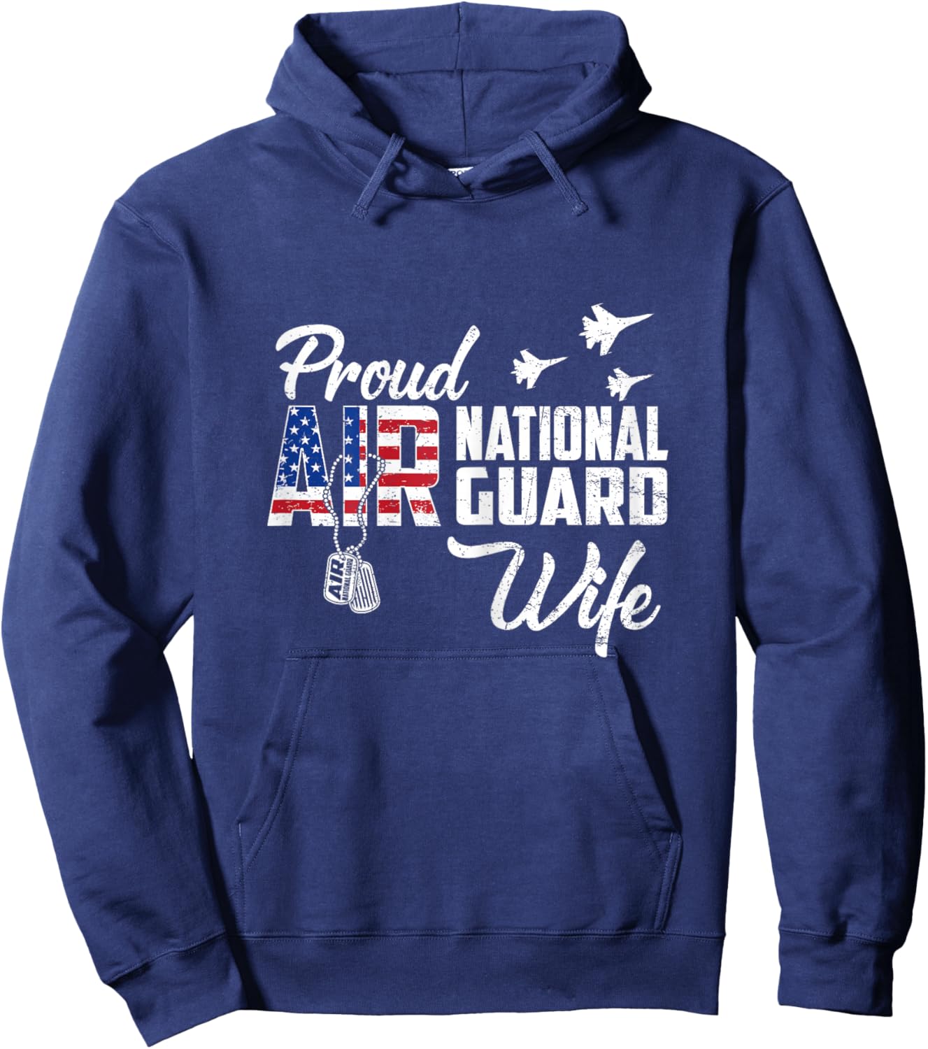 Proud Air National Guard Wife Flag US Family Matching Hoodie - Hoodie | Navy