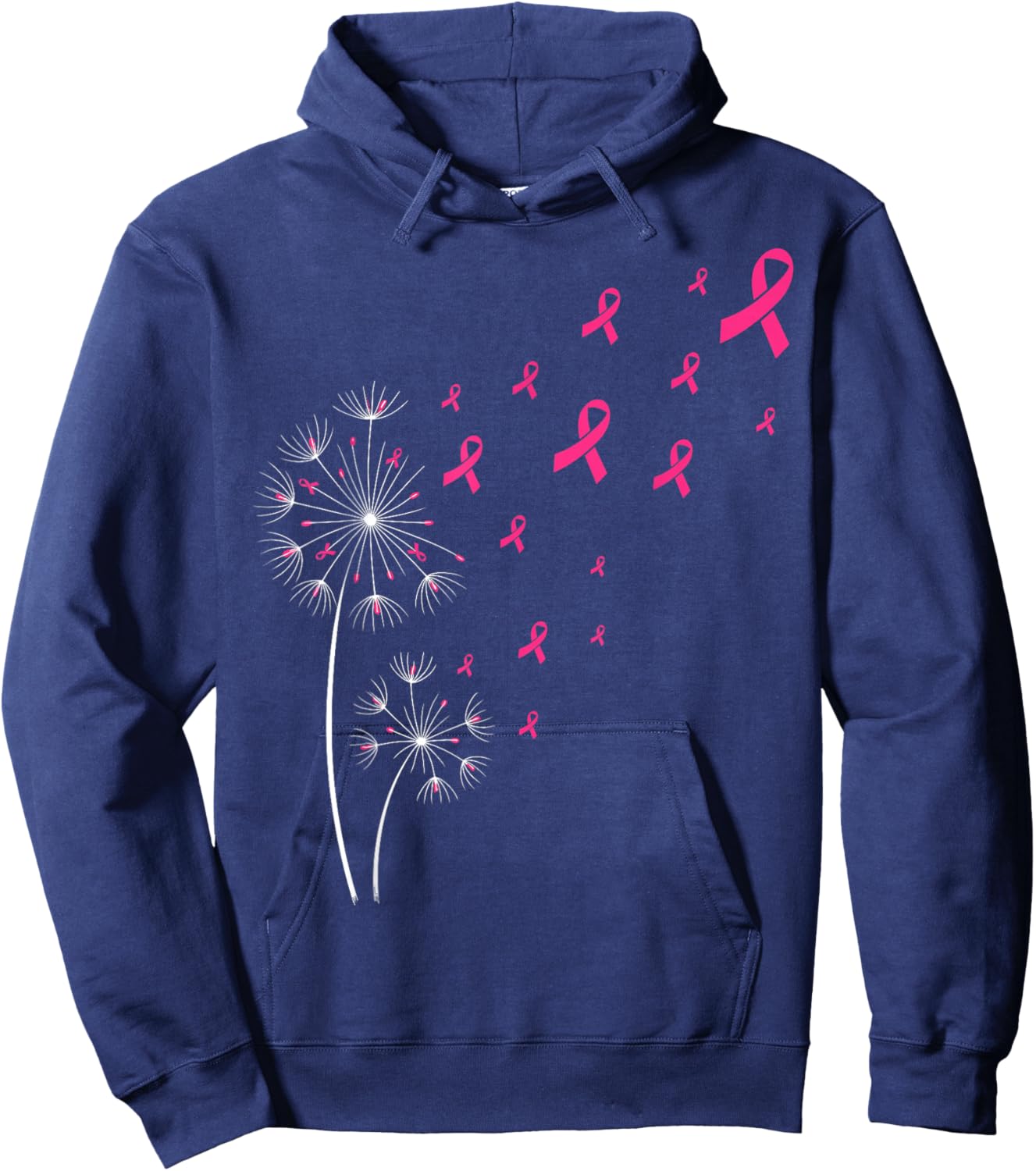 Pink Ribbon Dandelion Breast Cancer Awareness Women Hoodie - Hoodie | Navy