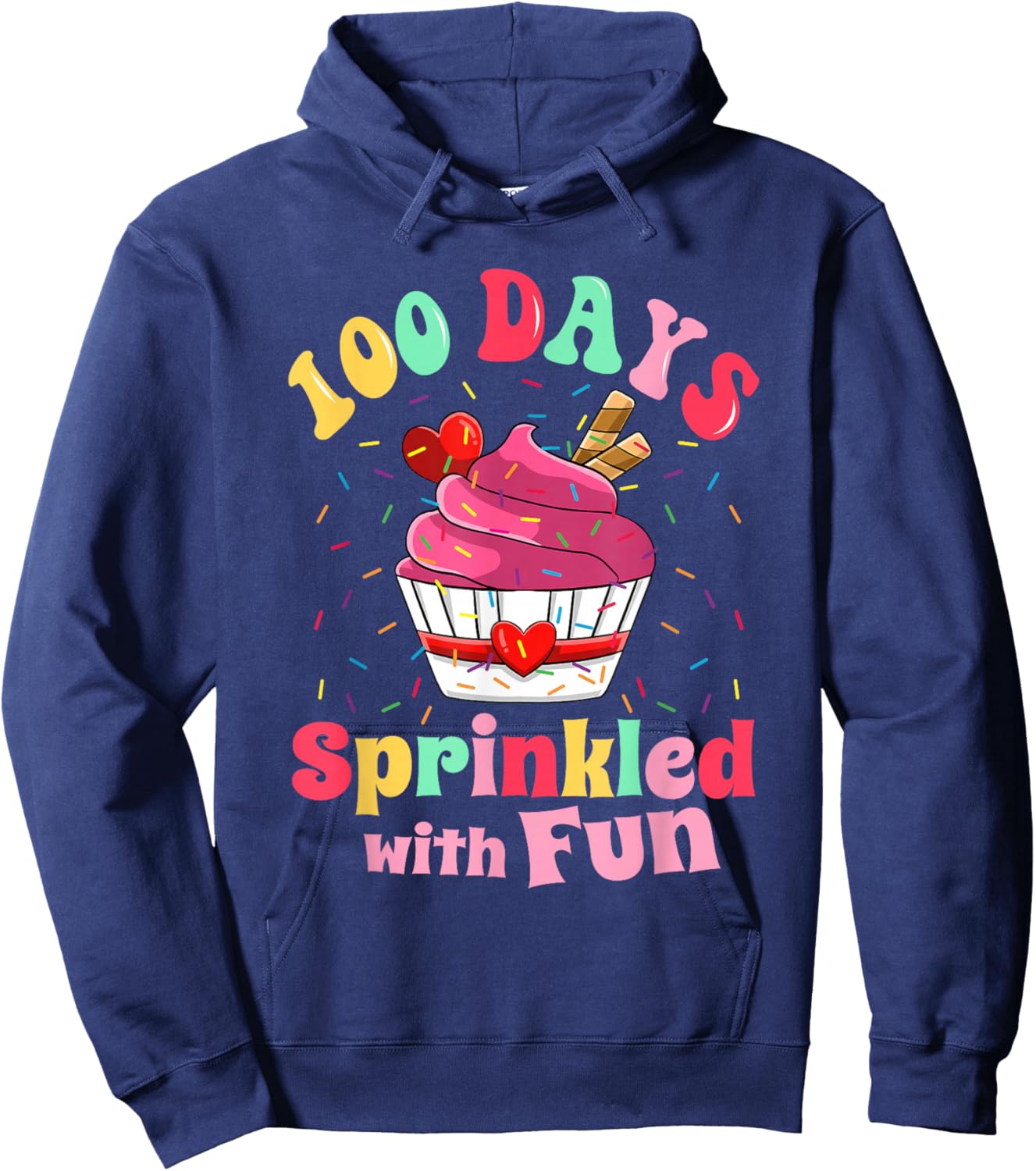 100 Days Sprinkled with Fun Cupcake 100th Day of School Kids Hoodie - Hoodie | Navy