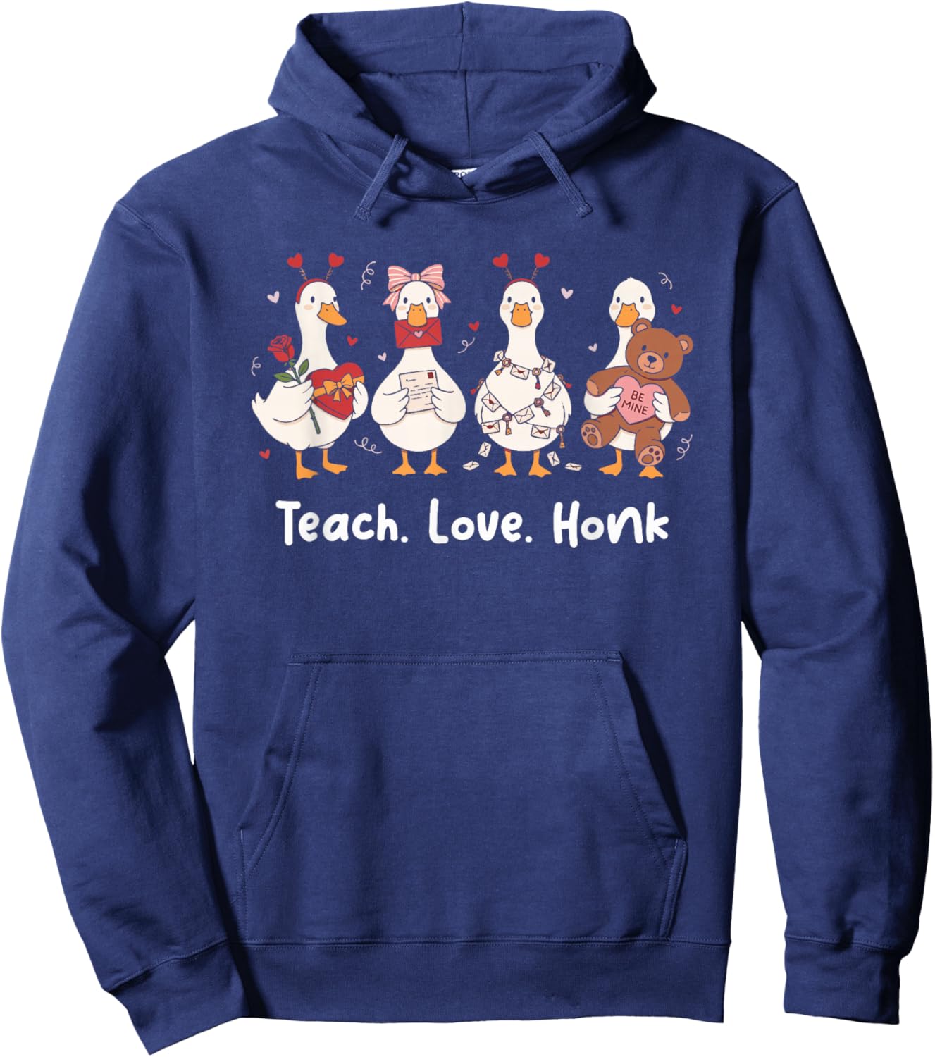 Teach Love Honk Goose Valentine Teacher Valentine Day Hoodie - Hoodie | Navy