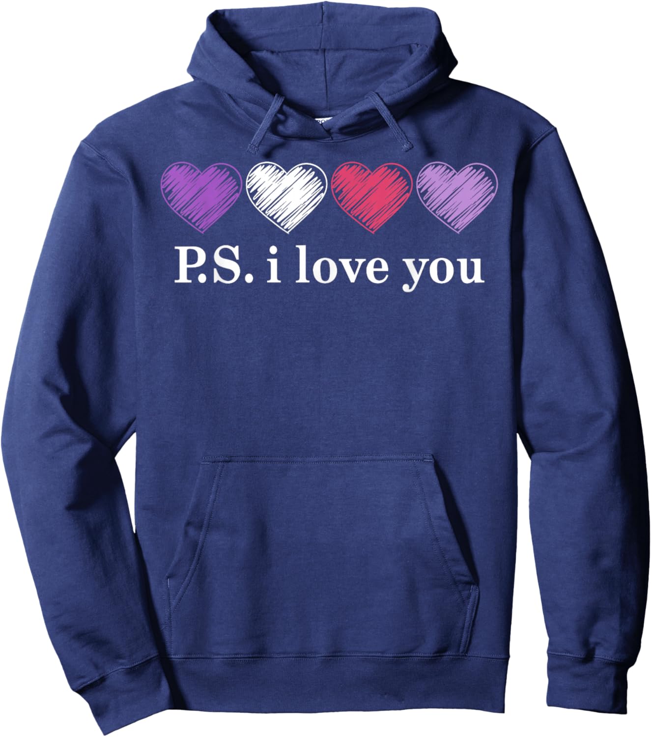 PS I Love You Day Valentine's Day Purple Heart Women Men Kid Hoodie - Hoodie | Navy