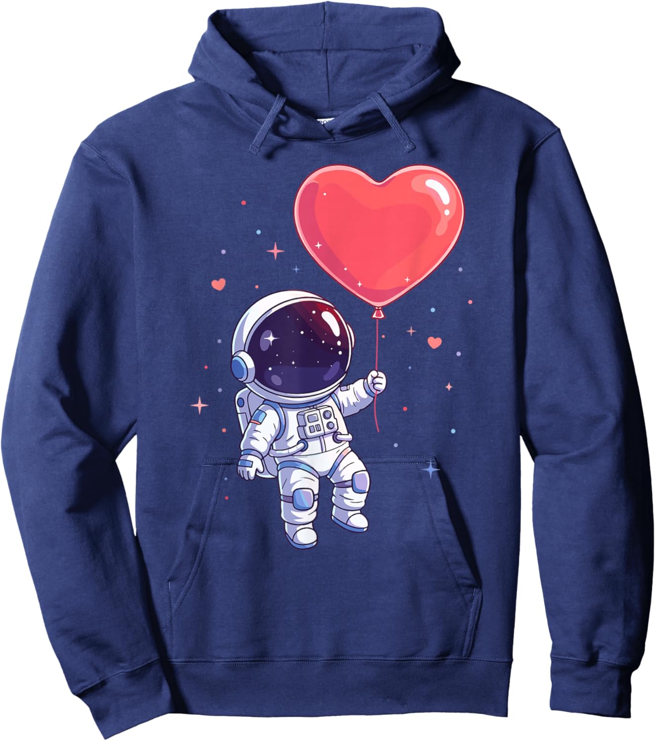 Kawaii Astronaut Heart Balloon Love in Space Valentines Day Hoodie - Hoodie | Navy