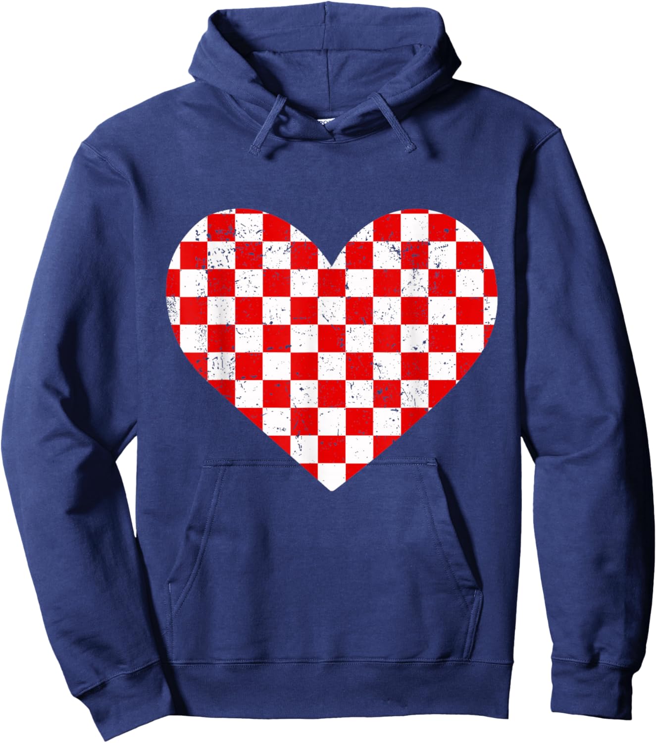 Girls Valentines Heart Silhouette Checkerboard Retro Hoodie - Hoodie | Navy