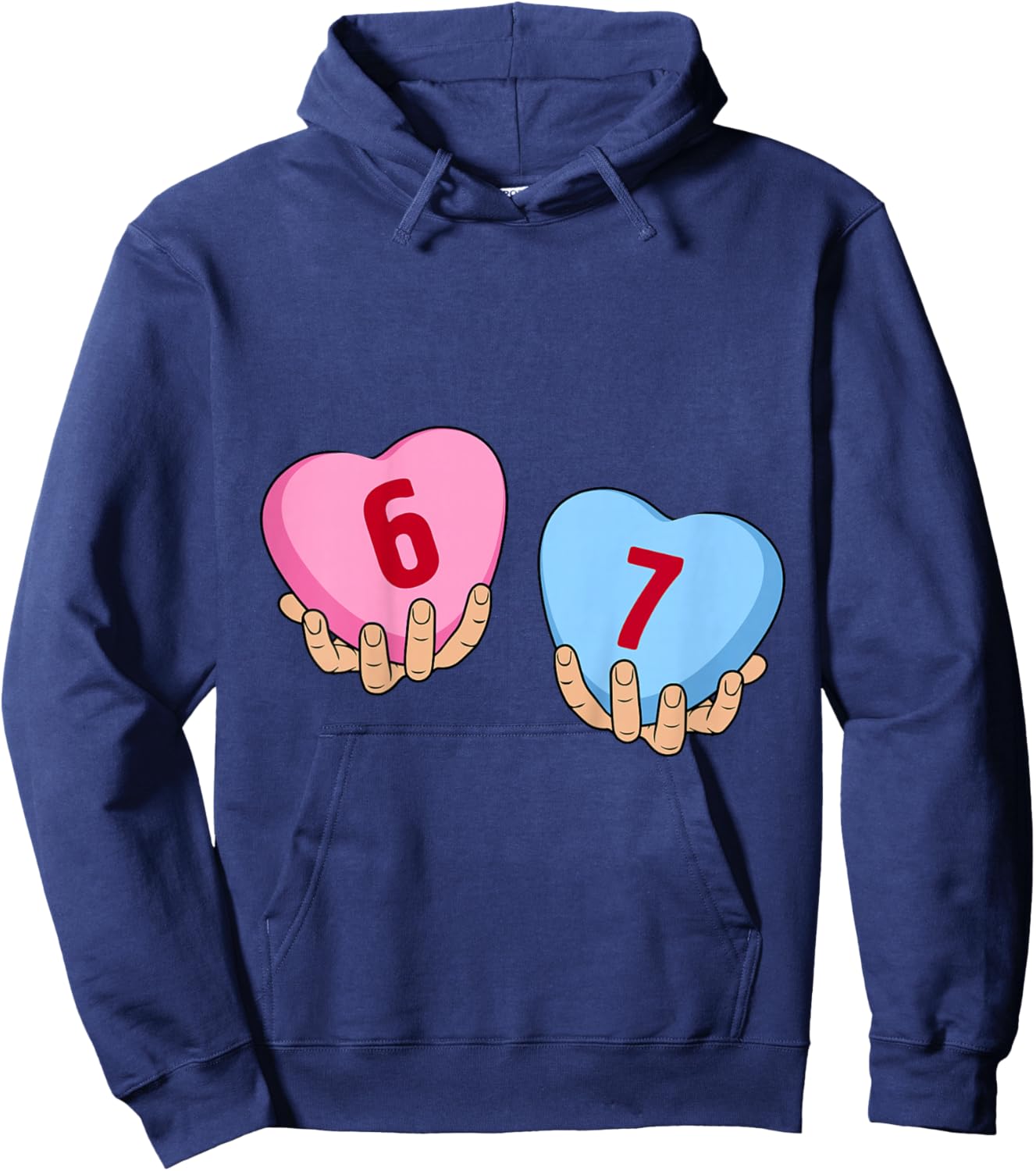 Kids Hands Holding 6 7 Hearts Funny Valentine's Day Giant Candy Hoodie - Hoodie | Navy