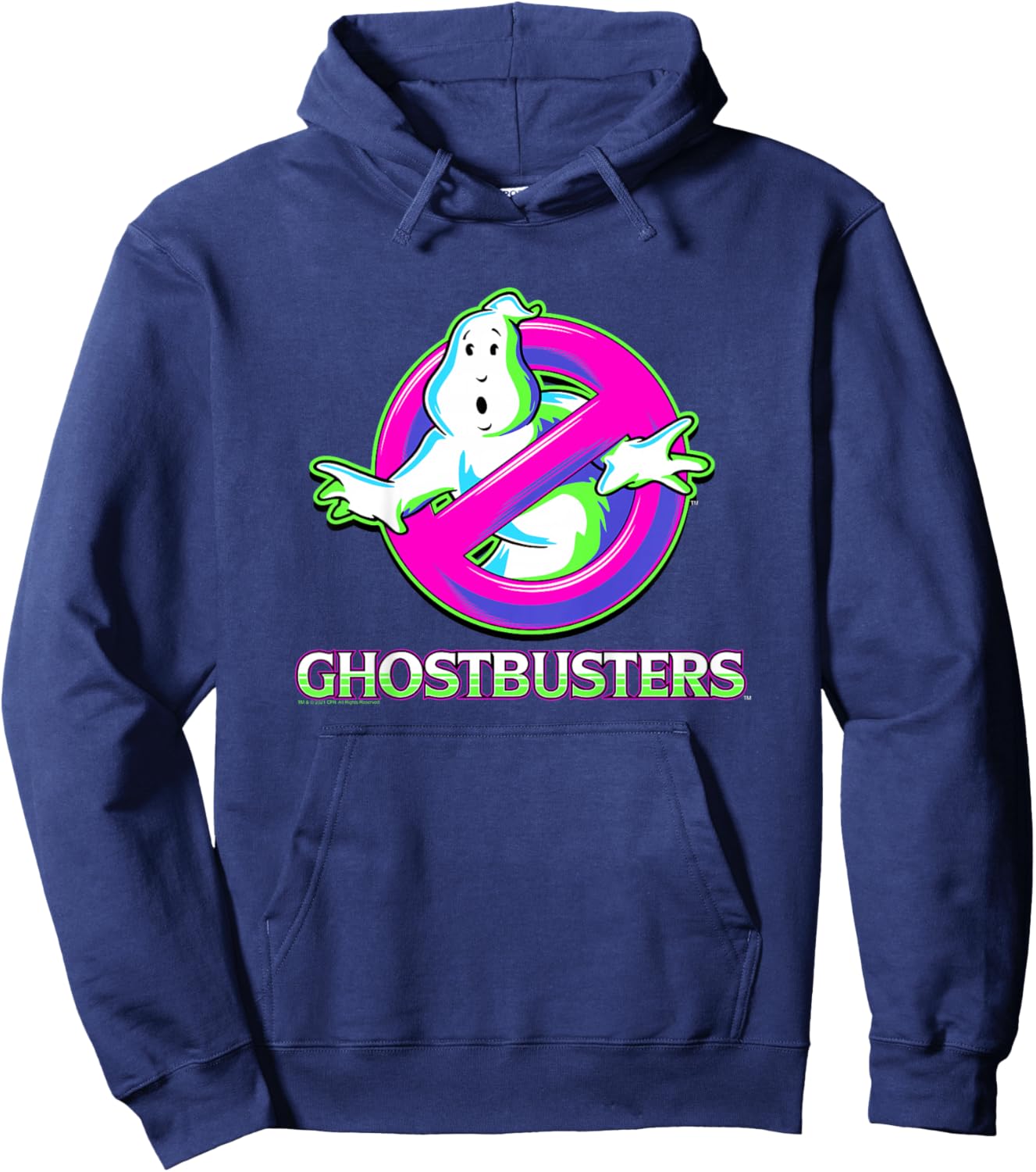 Kids Ghostbusters Neon Tone No Ghost Logo Movie Hoodie - Hoodie | Navy