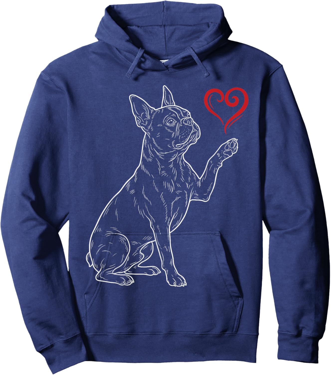 Boston Terrier Lover Dog Art Bostie Holding Heart Valentines Hoodie - Hoodie | Navy