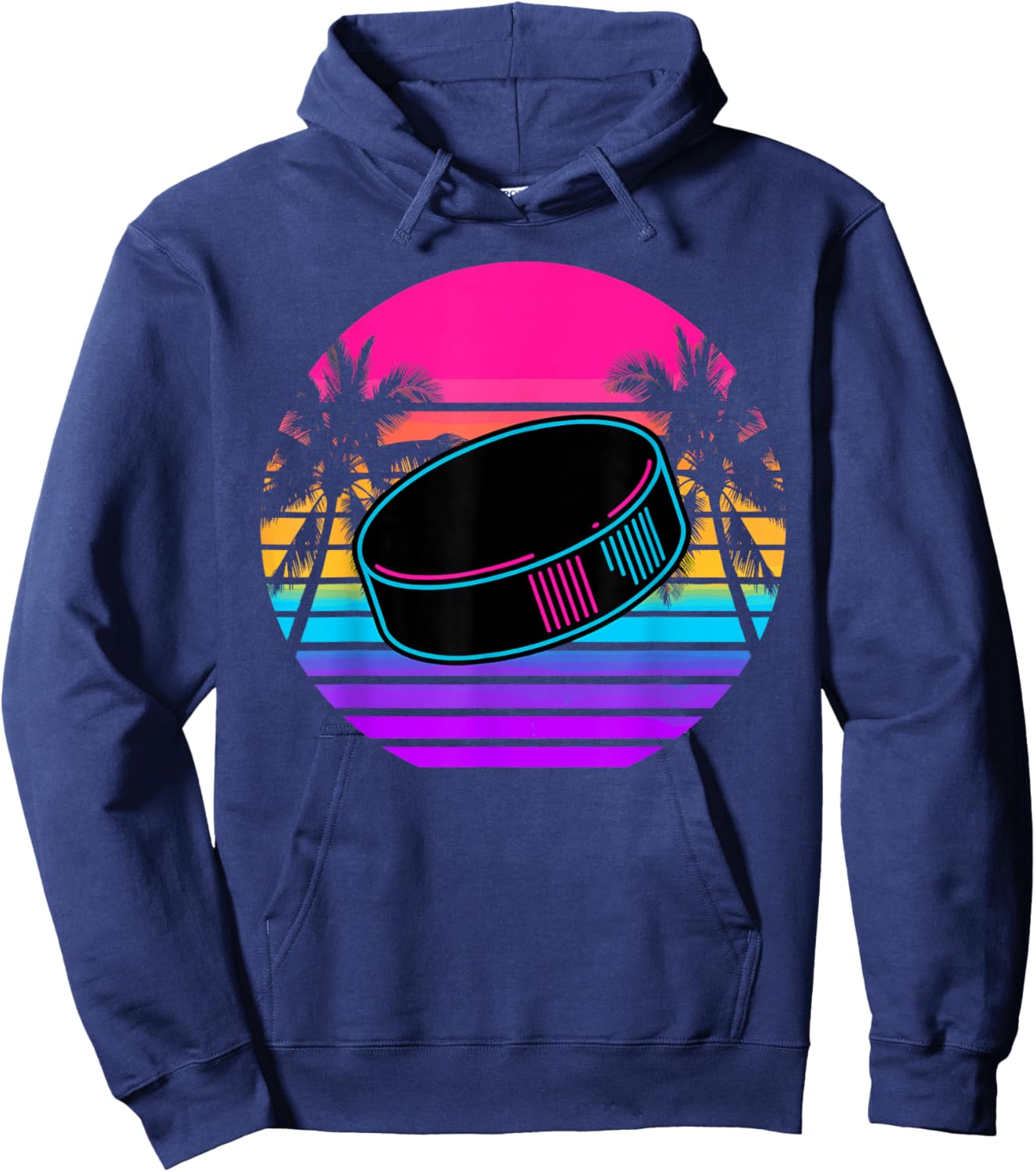 Retro Beach Palm Ice Hockey Hoodie - Hoodie | Navy