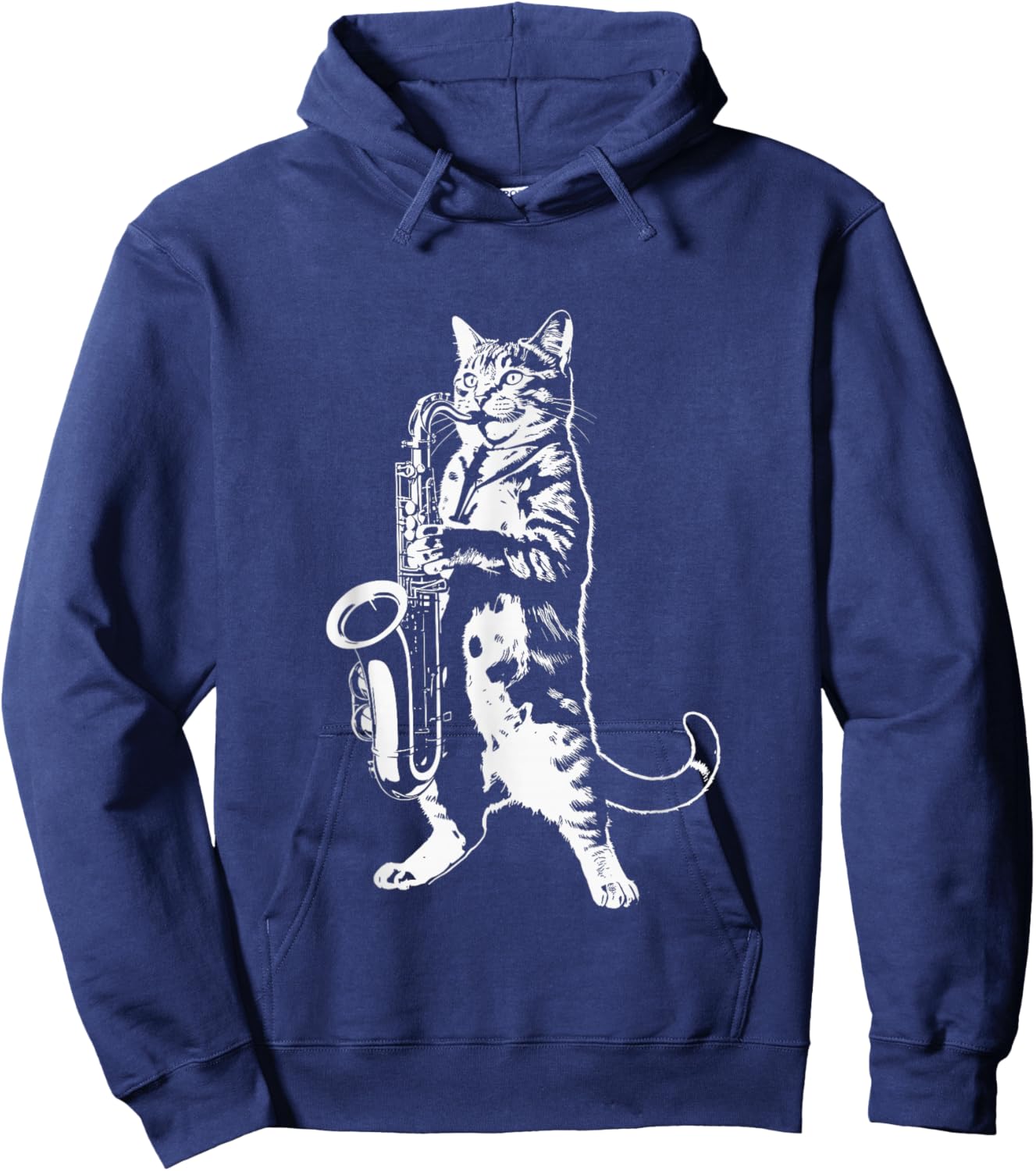 Cat Playing Saxophone Music Jazz Animal Lover Hoodie - Hoodie | Navy