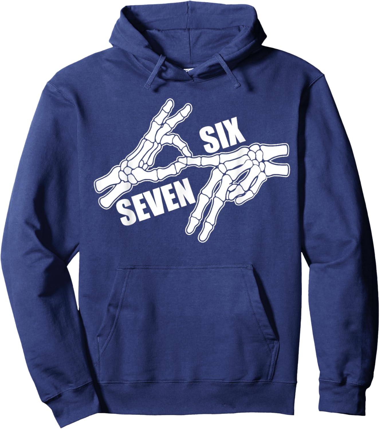 Six Seven 6 7 Meme Funny Skeleton Hands Sign Halloween Hoodie - Hoodie | Navy