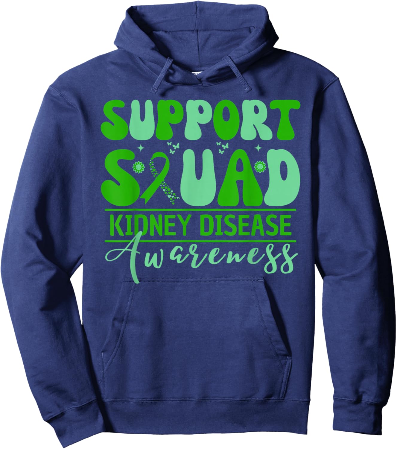 Support Squad Kidney Disease Awareness Green Ribbon Warriors Hoodie - Hoodie | Navy