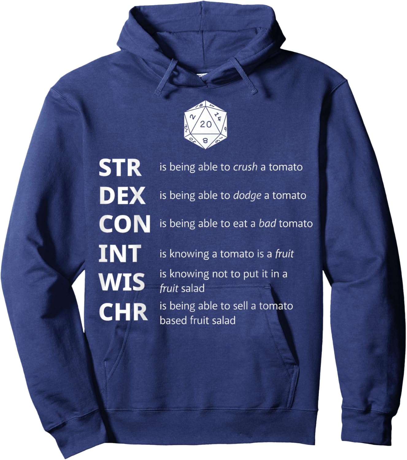 Funny RPG Tomatoes Stats Meme – Tabletop Dice Gamer Hoodie - Hoodie | Navy