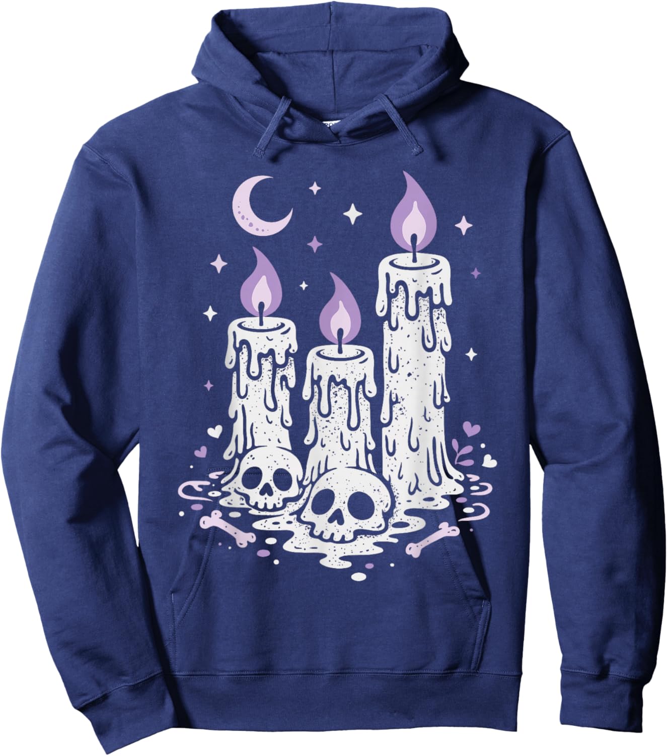Creepy Cute Skull Candles Purple Pastel Goth Alt Aesthetic Hoodie - Hoodie | Navy