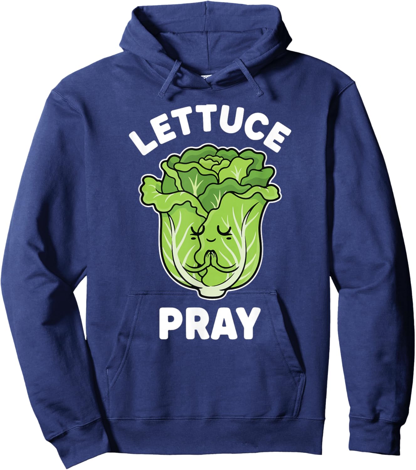 Let us Pray Funny Christian Pun Kawaii Green Lettuce Kids Hoodie - Hoodie | Navy