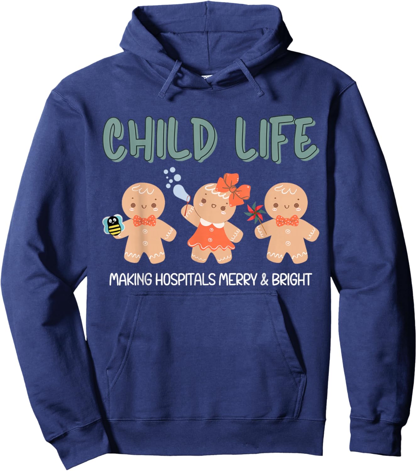 Christmas Child Life Specialist Gingerbread CLS CCLS Therapy Hoodie - Hoodie | Navy