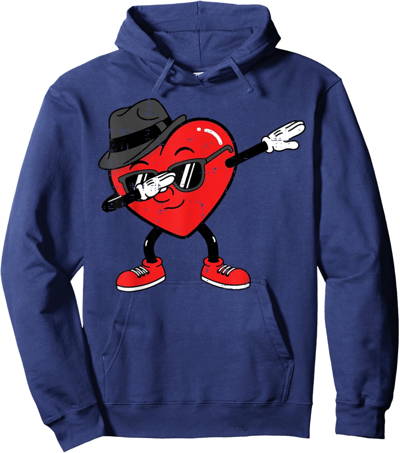 Valentines Day Heart Fedora Hat Dab Boys Kids Men Women Hoodie - Hoodie | Navy