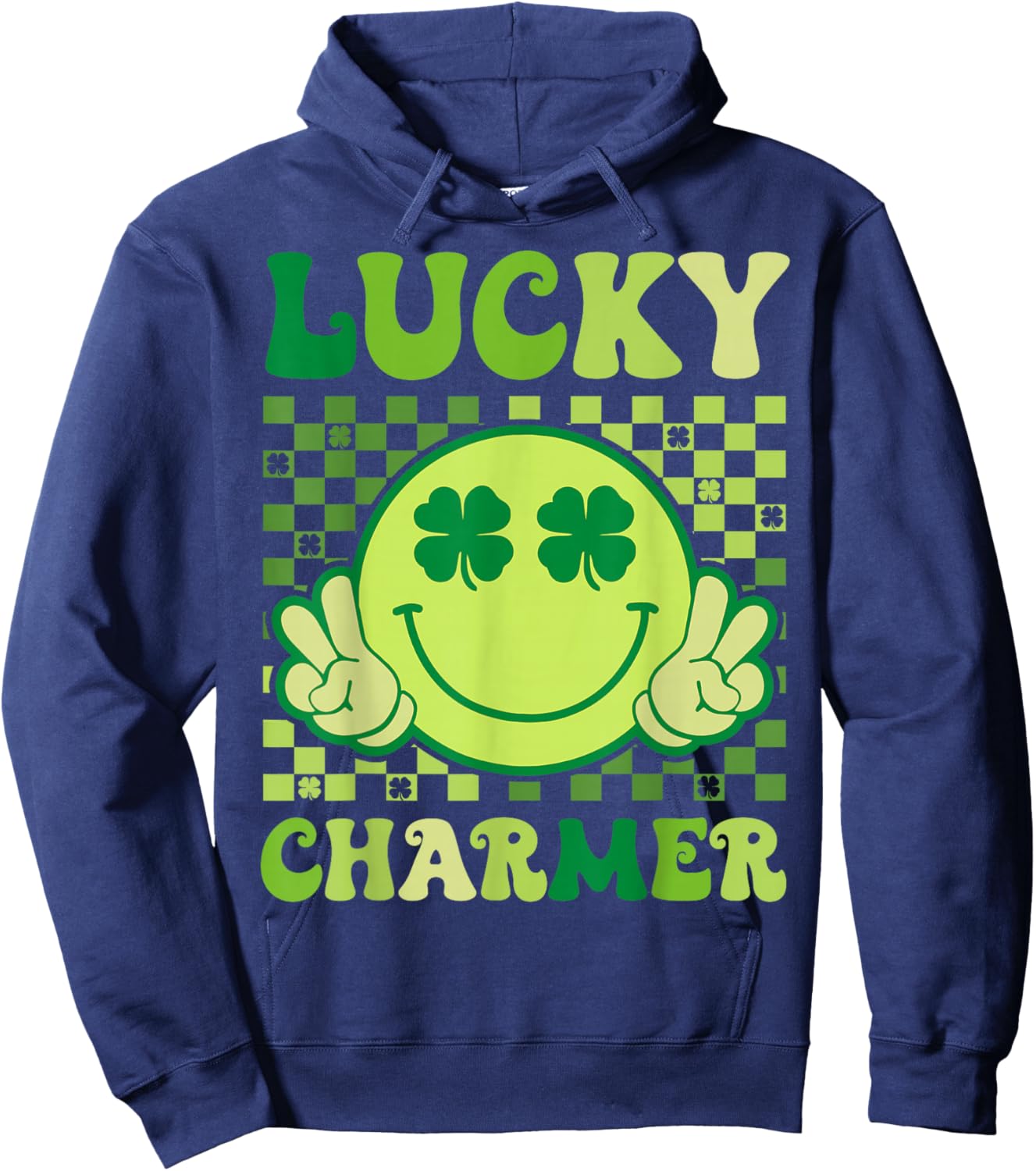 Groovy Lucky Charmer St Patricks Day Shamrock Boys Girl Kids Hoodie - Hoodie | Navy
