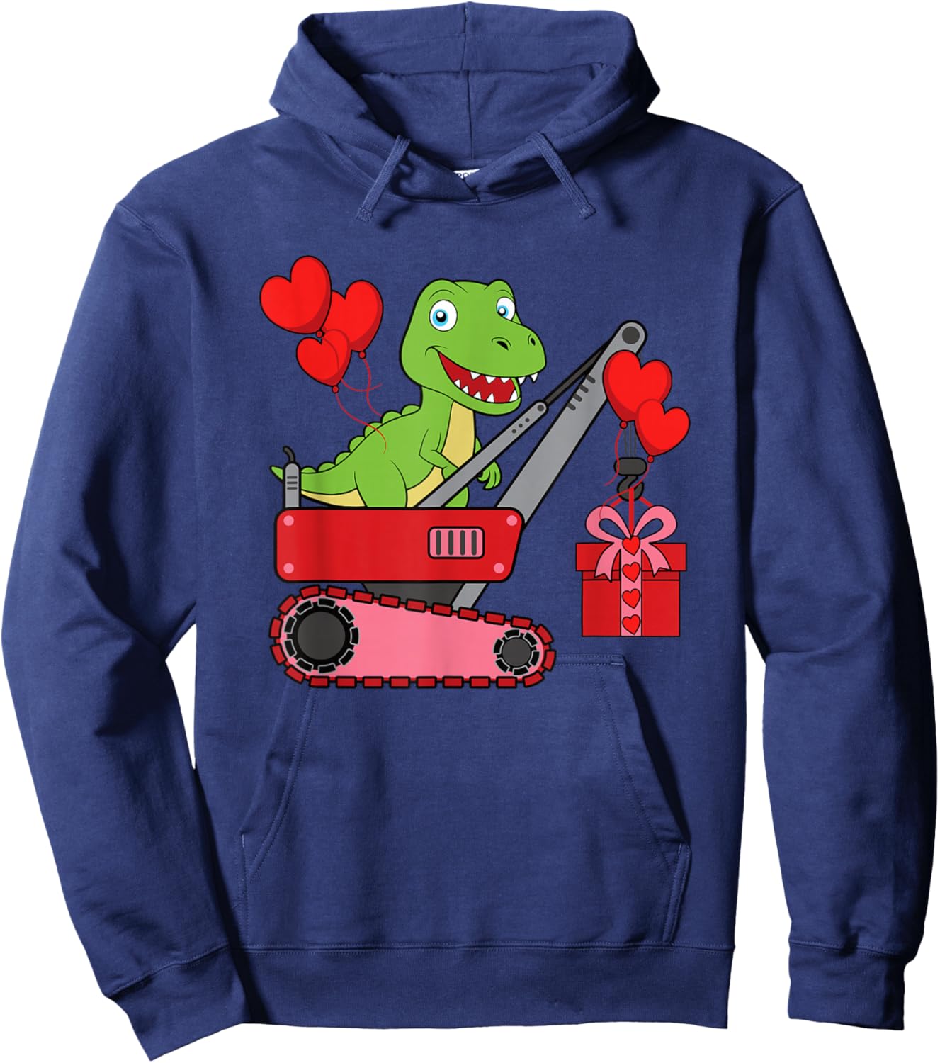 Funny Valentines Day Dinosaur Excavator T-Rex Dino Boys Kids Hoodie - Hoodie | Navy