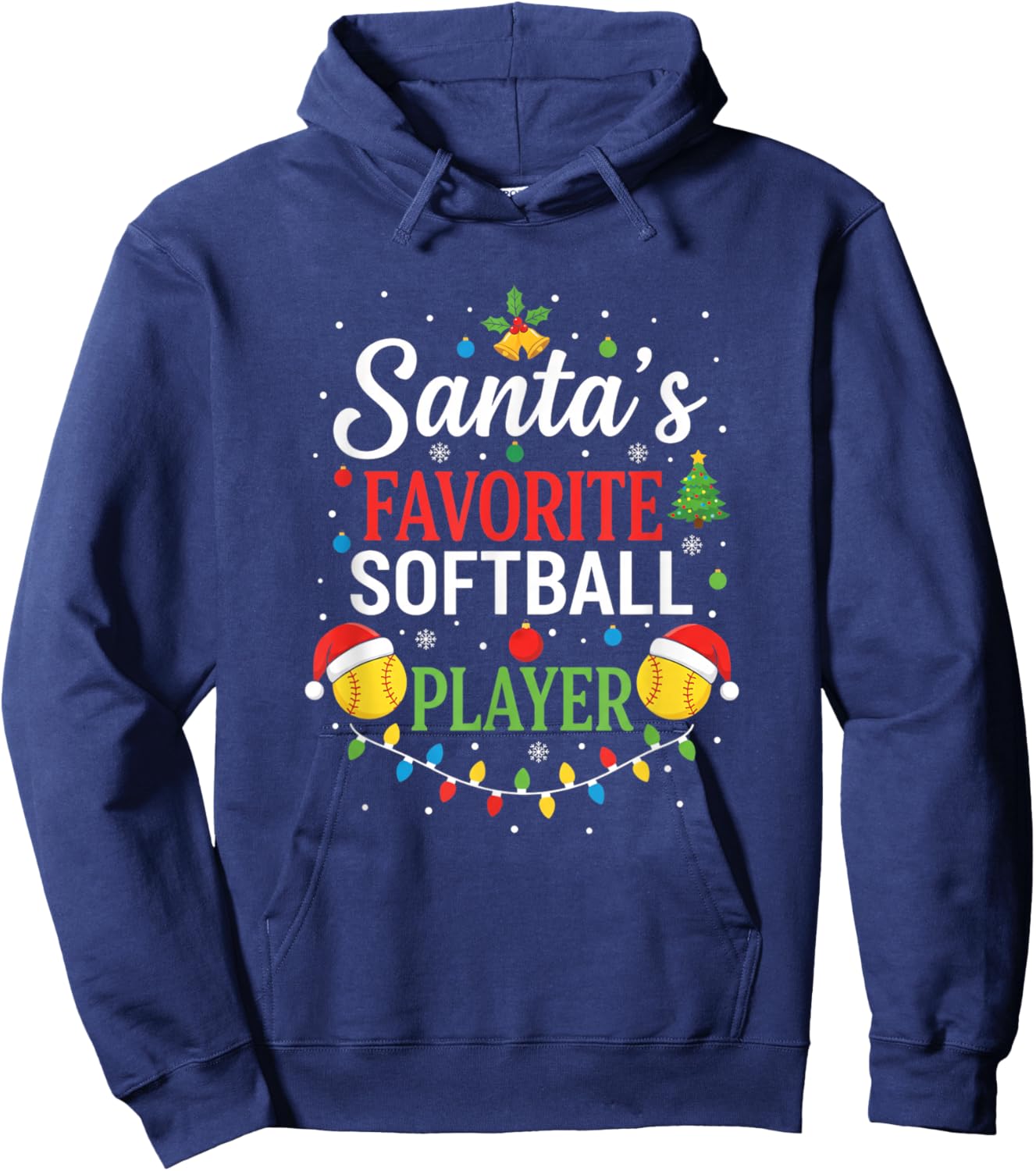 Santa's Favorite Softball Player Christmas Sports Holiday Hoodie - Hoodie | Navy