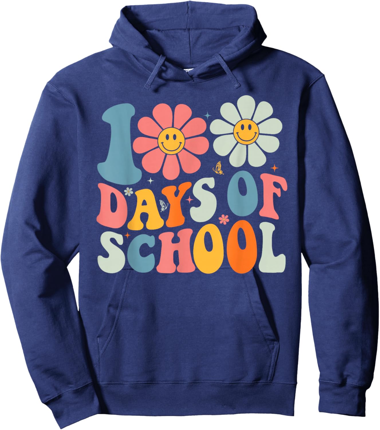 100 Days of School Teacher Groovy Retro 100th Day of School Hoodie - Hoodie | Navy