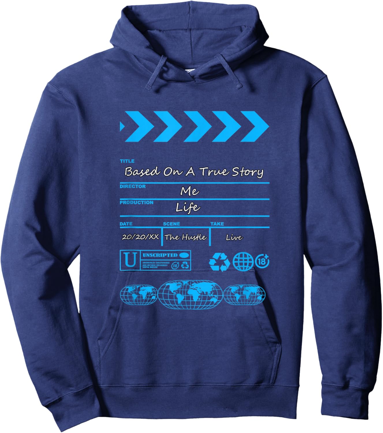 Blue Color Like A Movie Blue Graphic Hoodie - Hoodie | Navy