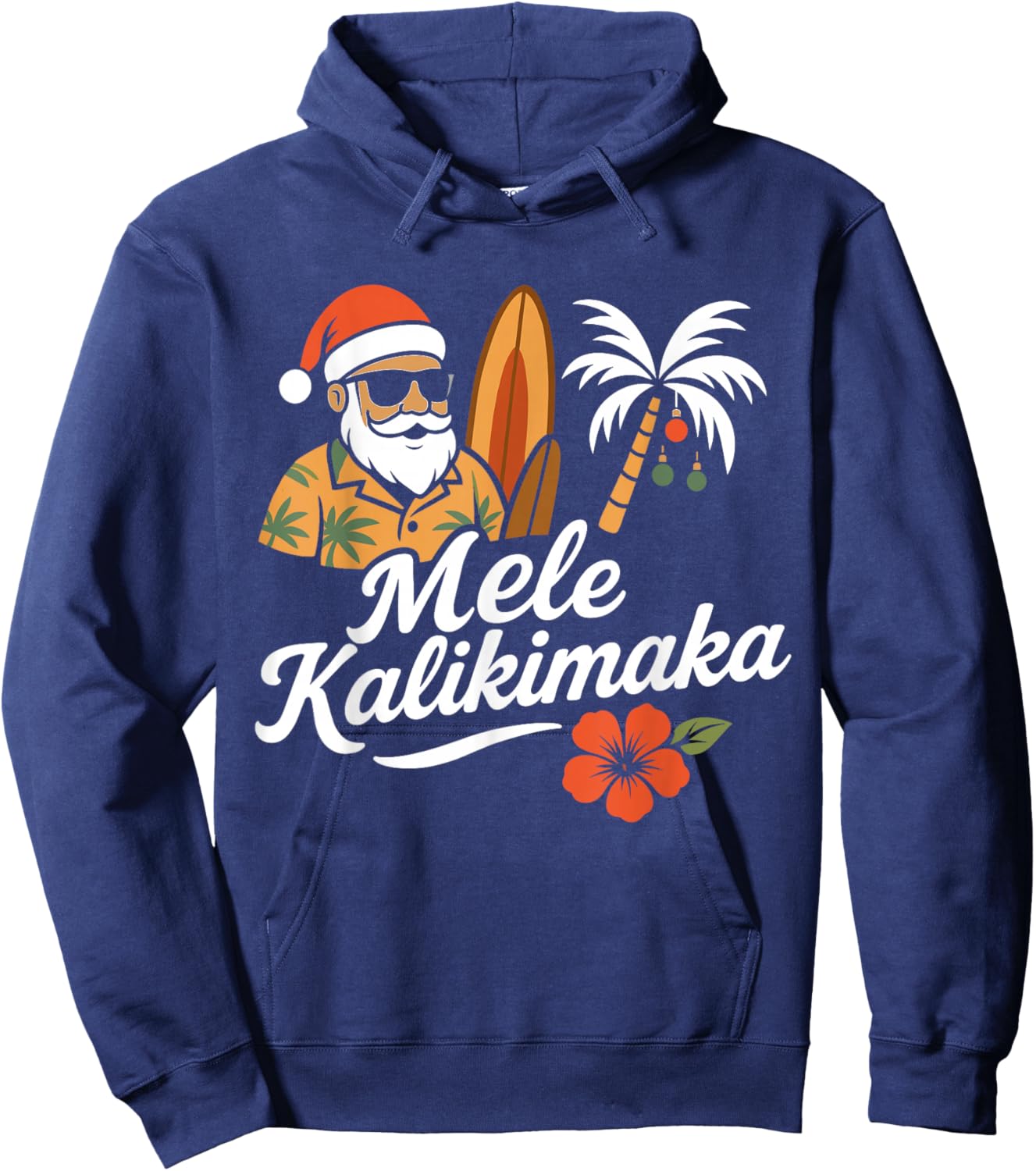 Mele Kalikimaka Hawaiian Christmas Santa Hat Hawaii Hoodie - Hoodie | Navy
