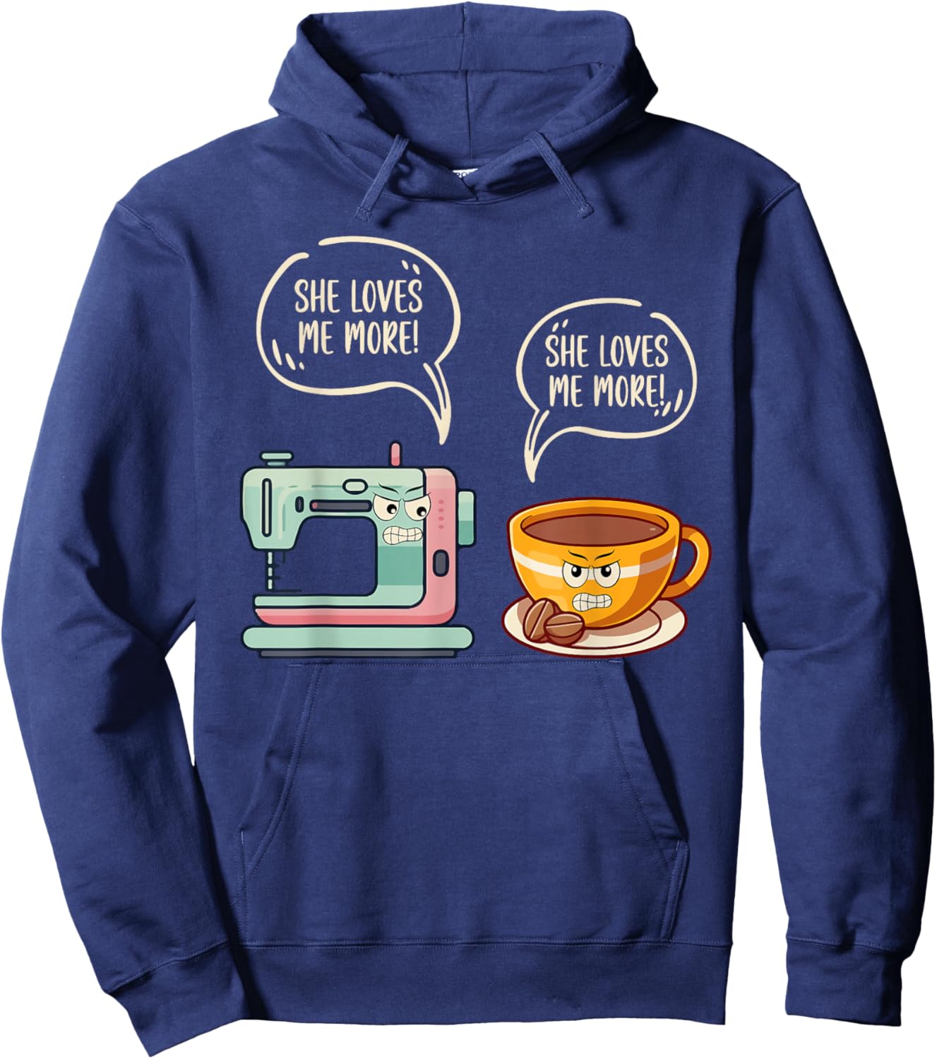 She Loves Me More Coffee and Sewing Machine Quilting Hoodie - Hoodie | Navy