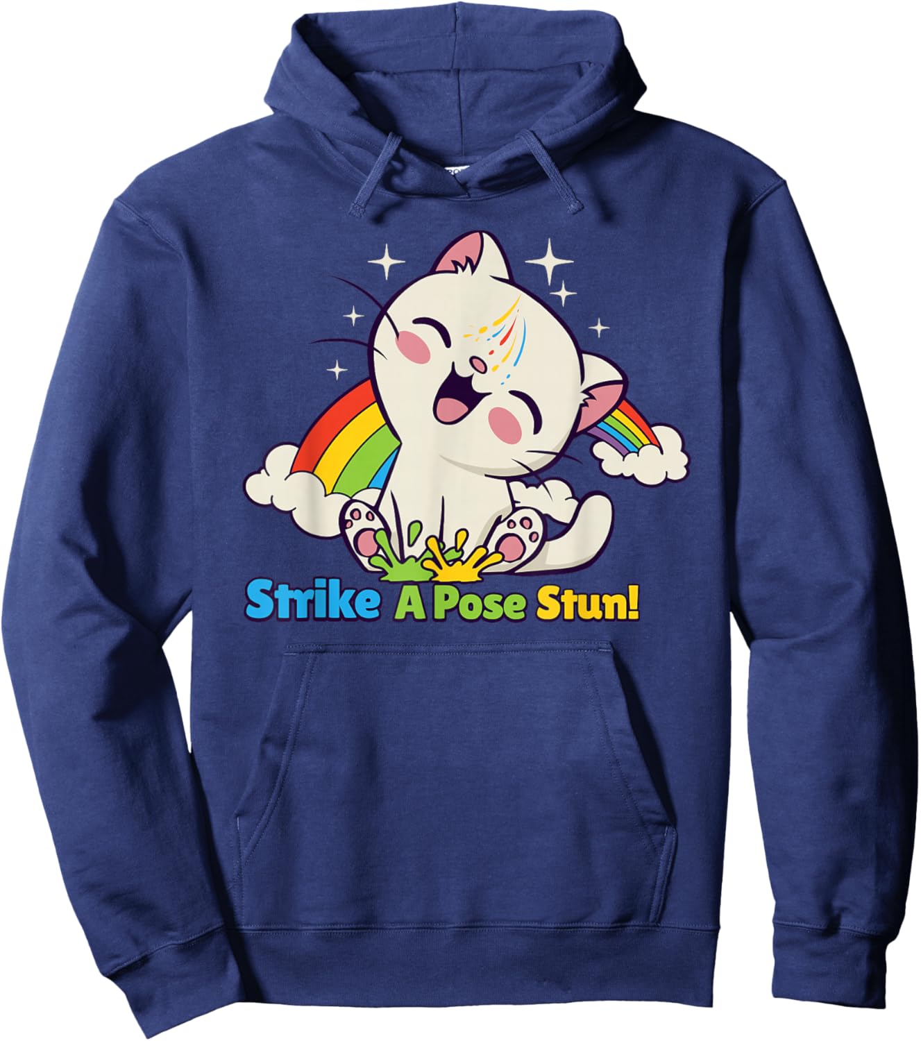 Strike A Pose Stun Cute Rainbow Cat Energy Humor Hoodie - Hoodie | Navy