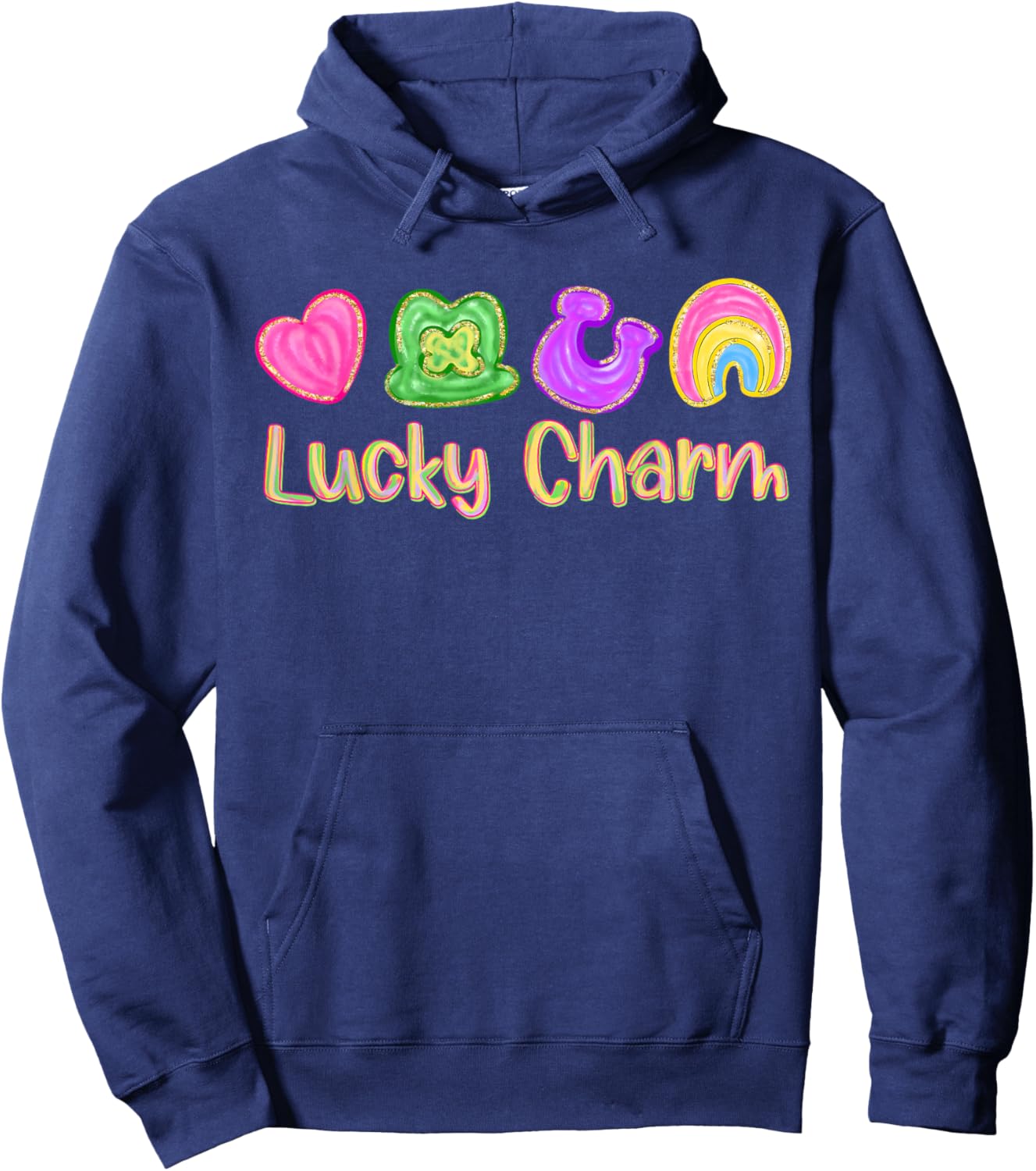 Lucky Charm Patricks Day Clover Irish Shamrock Rainbow Hoodie - Hoodie | Navy