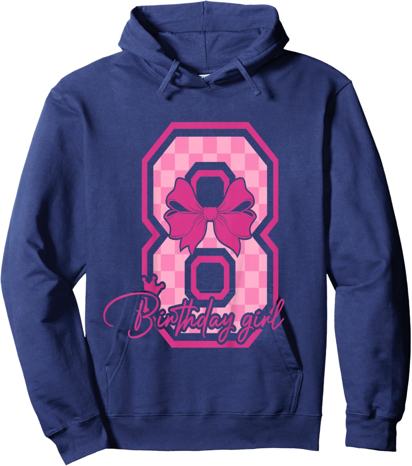 8th Birthday Girl Pink Bow Eight Bday 8 Years Birthday Girl Hoodie - Hoodie | Navy
