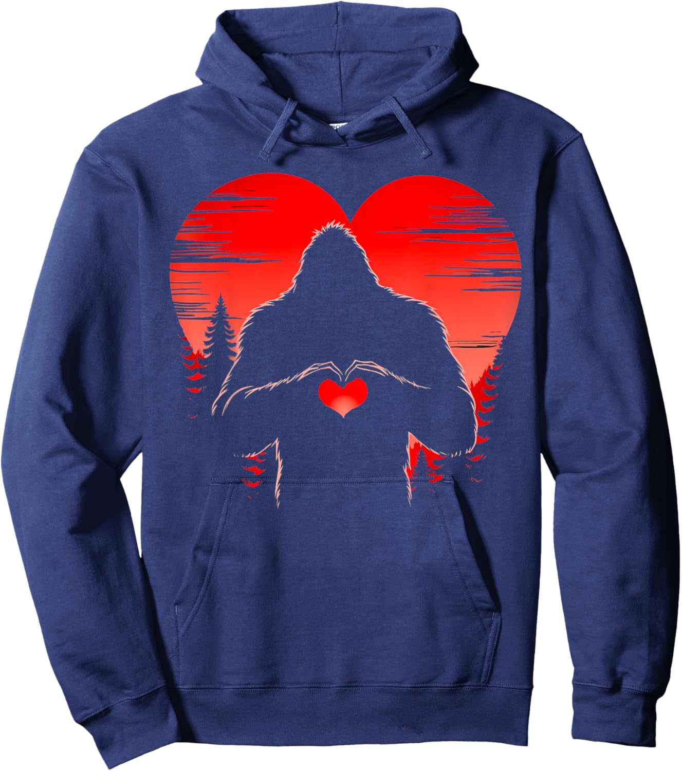 Funny Bigfoot in Love Heart Happy Valentine's Day Men Women Hoodie - Hoodie | Navy