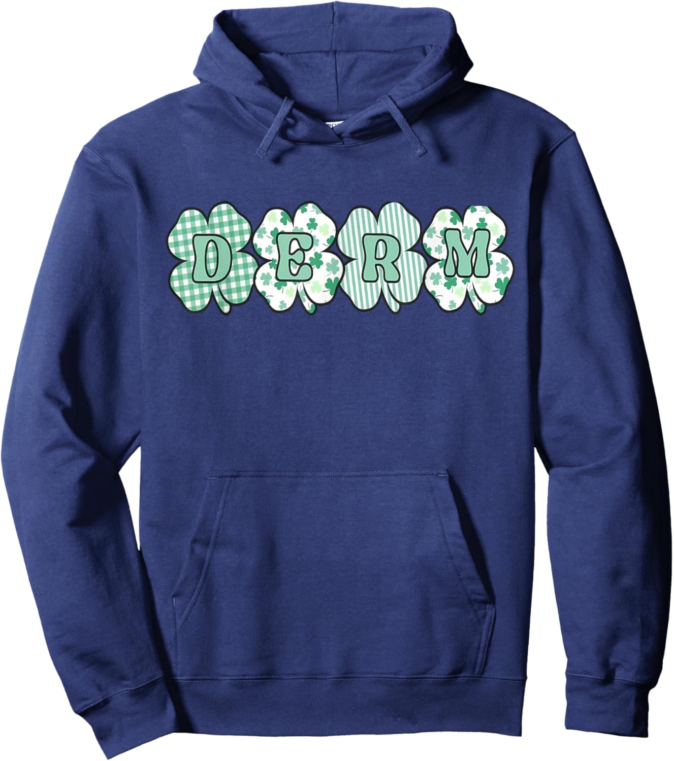 Retro Checkered Shamrock Derm St. Patty's Day Dermatologist Hoodie - Hoodie | Navy
