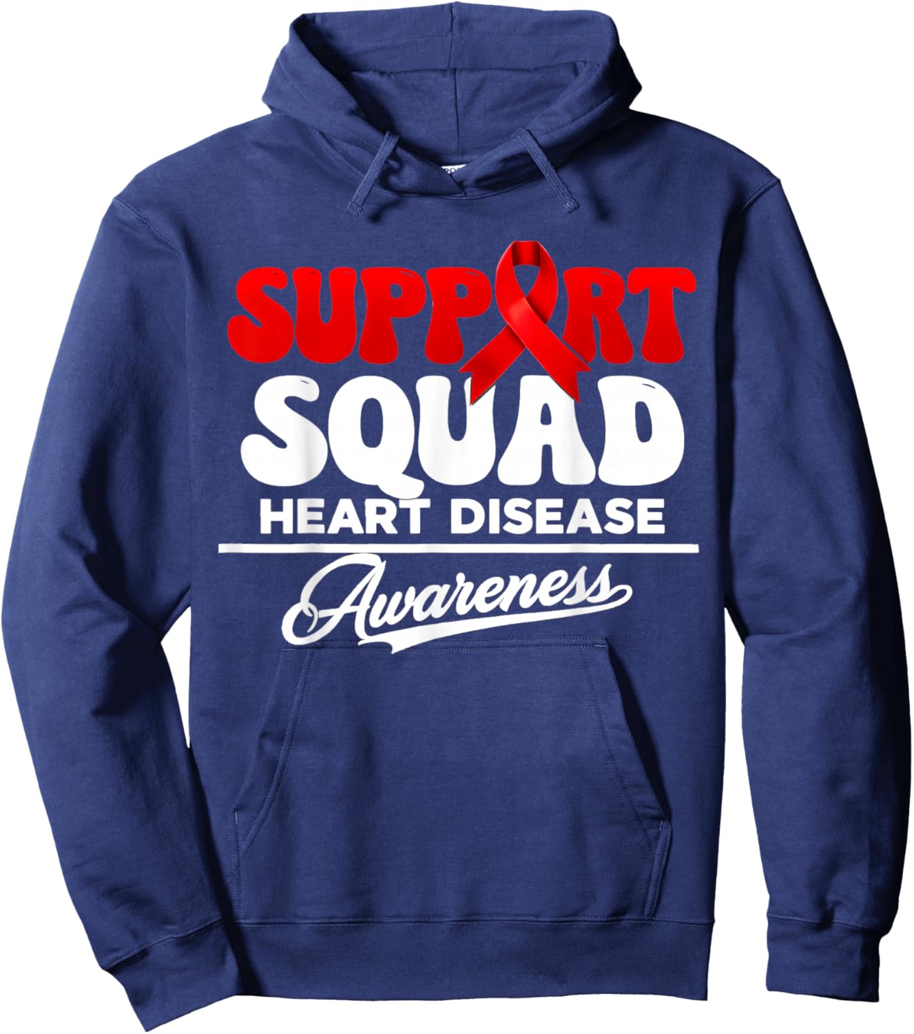 Support Squad Heart Disease Awareness Red Ribbon Hoodie - Hoodie | Navy