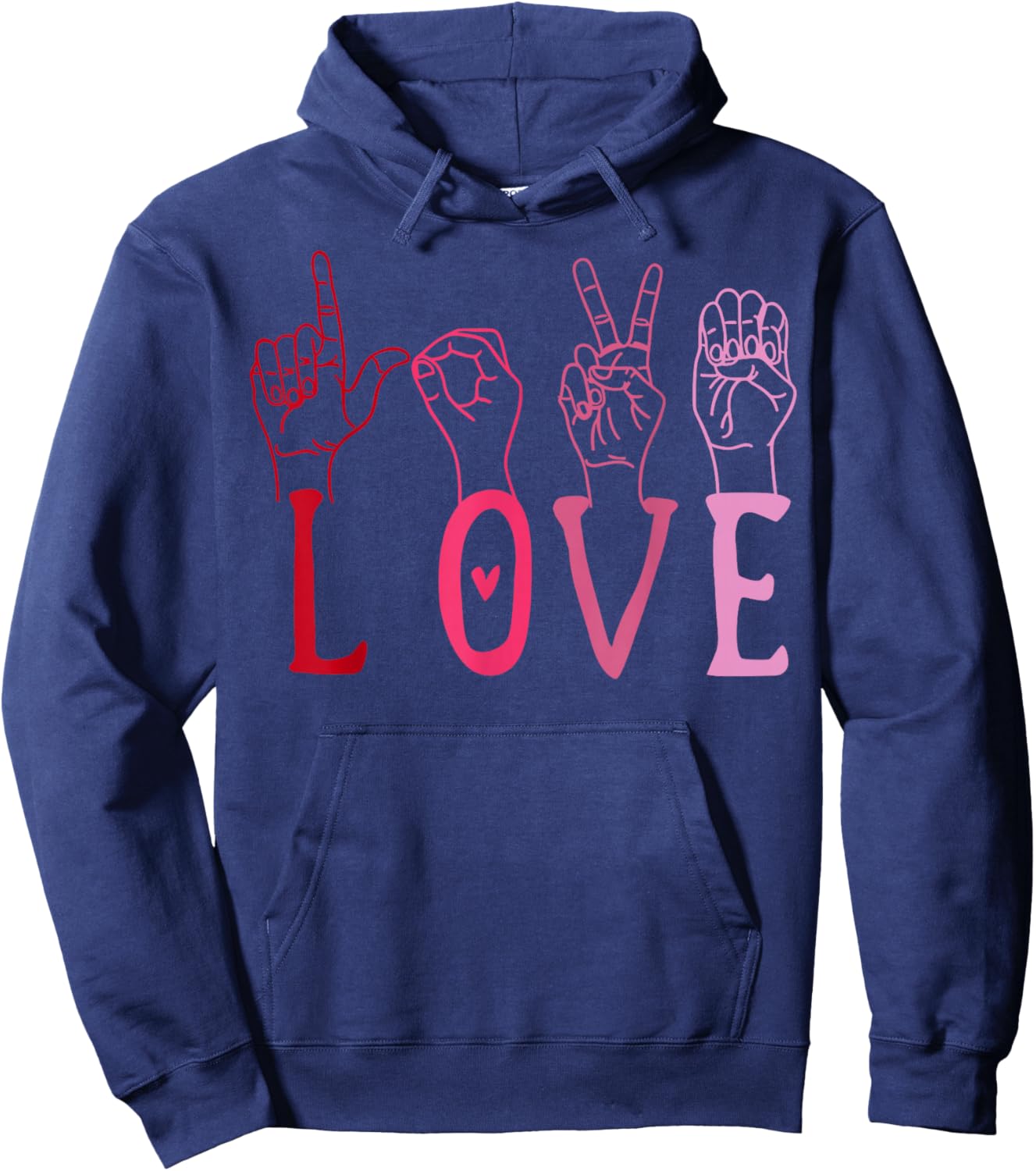 Vintage Valentine's Day Sign Language ASL Love Gift Hoodie - Hoodie | Navy