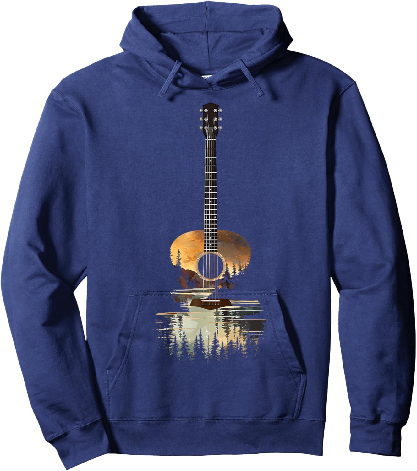 Sunset Acoustic Guitar Nature Reflection Music Lover Hoodie - Hoodie | Navy