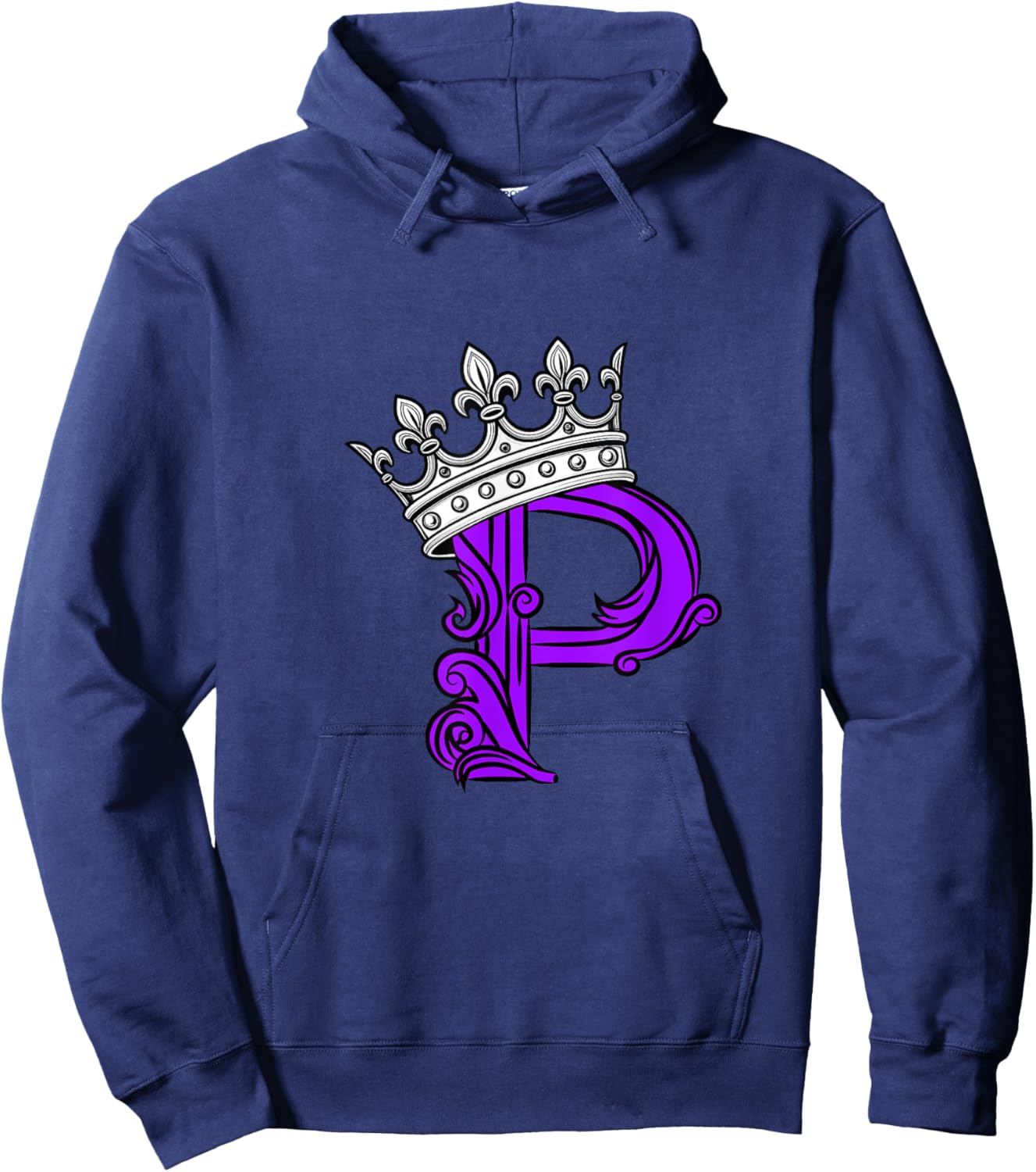 Purple Color Letter P Initial + Crown Purple Graphic Hoodie - Hoodie | Navy