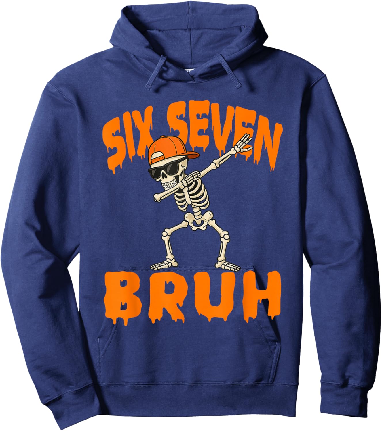 Six Seven Bruh Dabbing Skeleton Funny 67 Meme Halloween Hoodie - Hoodie | Navy
