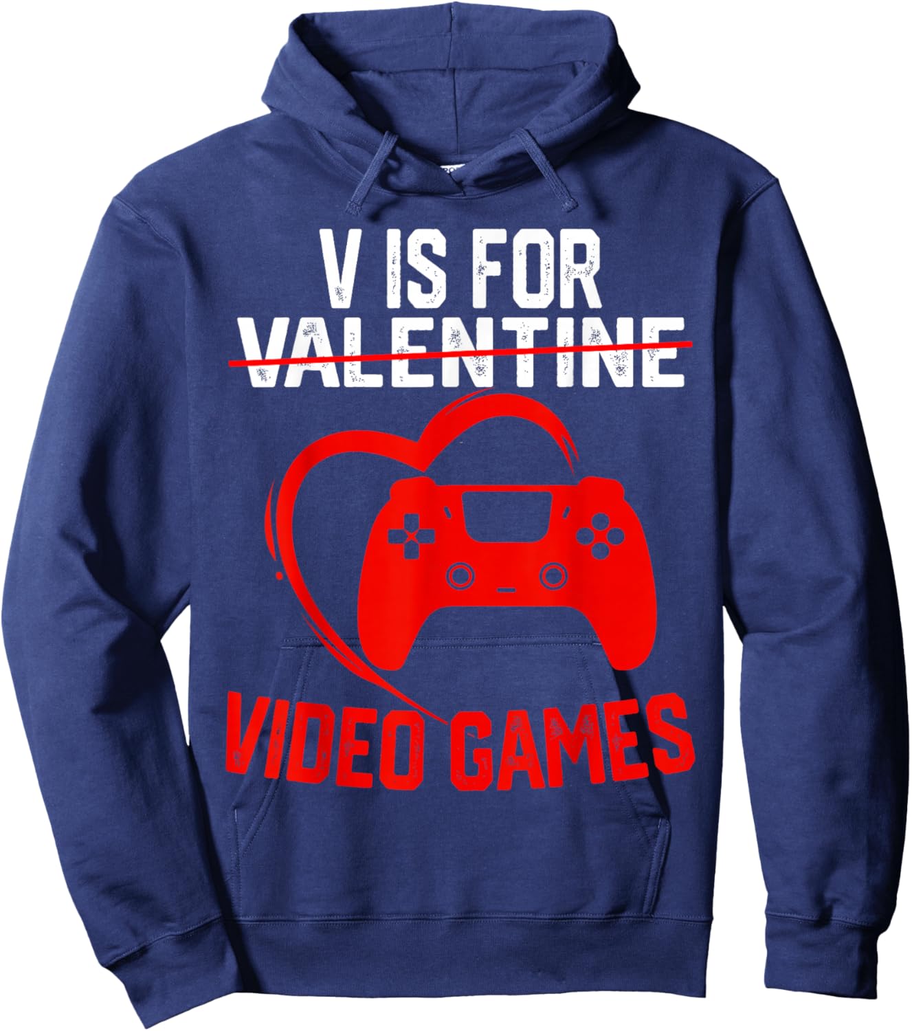 V is for Video Games Valentines Gamer Boy Men Kids Hoodie - Hoodie | Navy