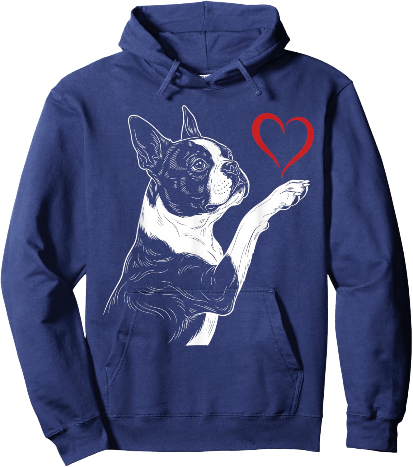 Boston Terrier Lover Dog Art Bostie Holding Heart Valentines Hoodie - Hoodie | Navy