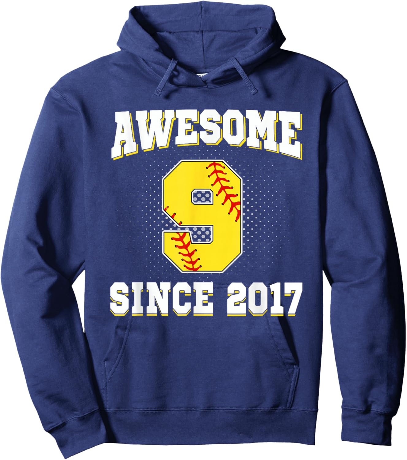 9th Birthday Softball 9 Years Old Awesome Since 2017 Hoodie - Hoodie | Navy