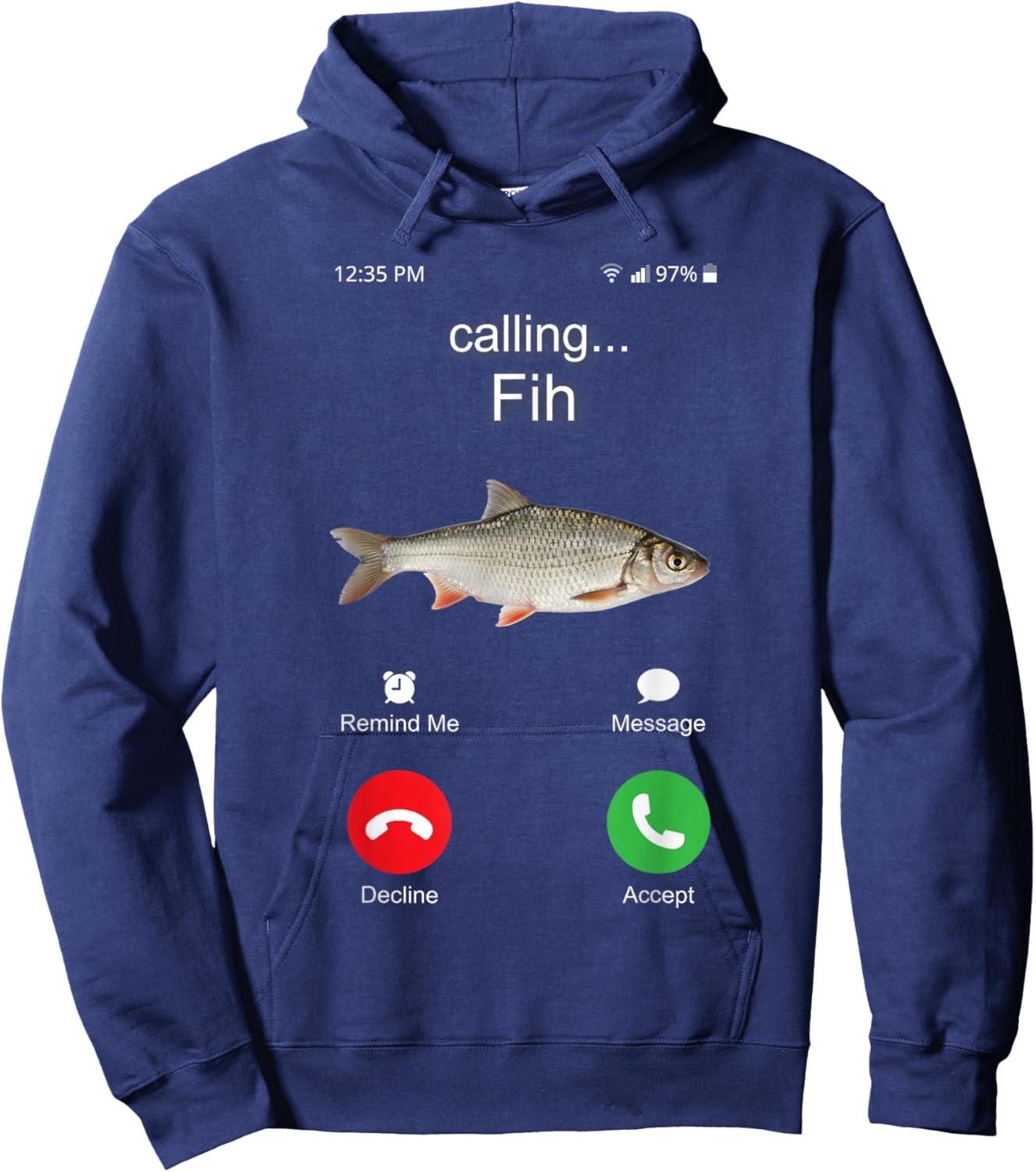 Funny Fih Calling Meme Brainrot Silly Fish Misspelled Joke Hoodie - Hoodie | Navy
