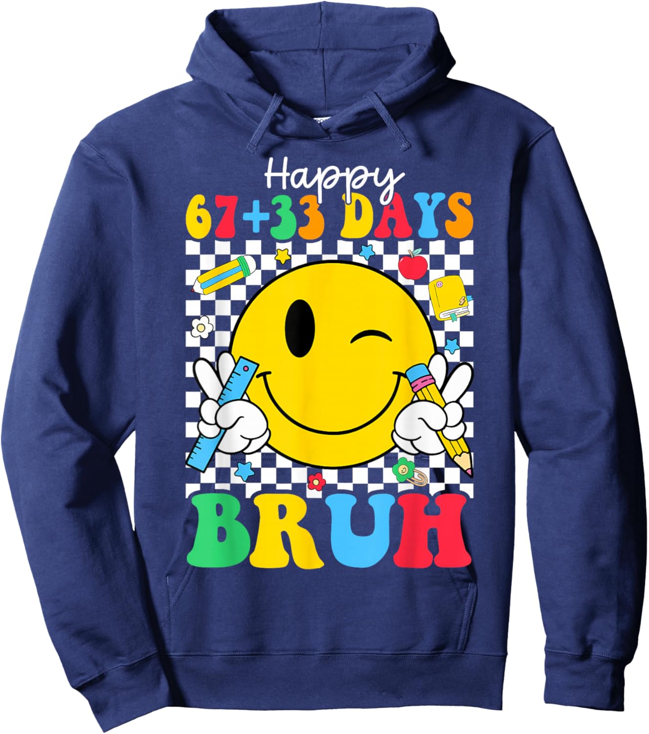 Happy 67 33 Days of School 100th Day of School Kids Teacher Hoodie - Hoodie | Navy