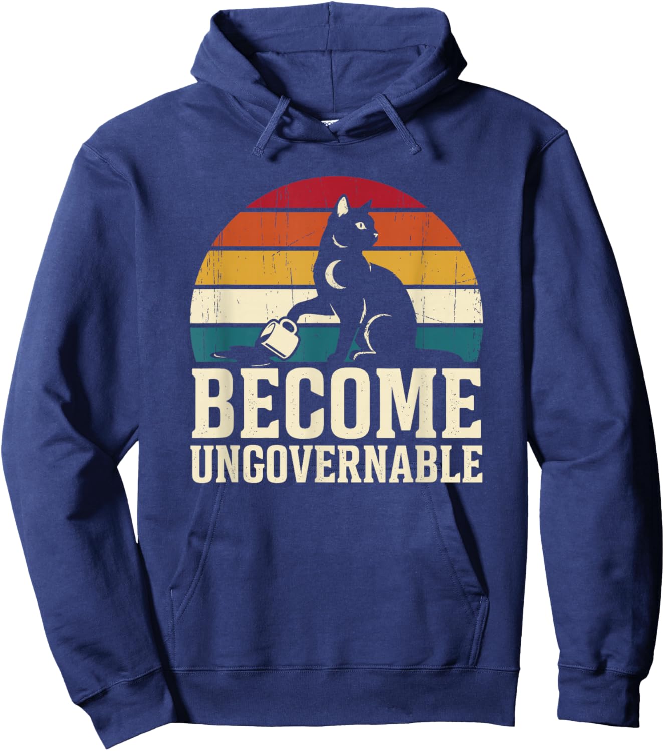 Become Ungovernable Funny Cat Coffee Meme Hoodie - Hoodie | Navy