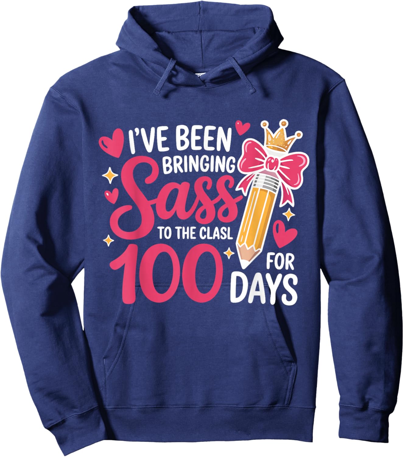 Bringing Sass to The Class for 100 Days of School Bow Girls Hoodie - Hoodie | Navy