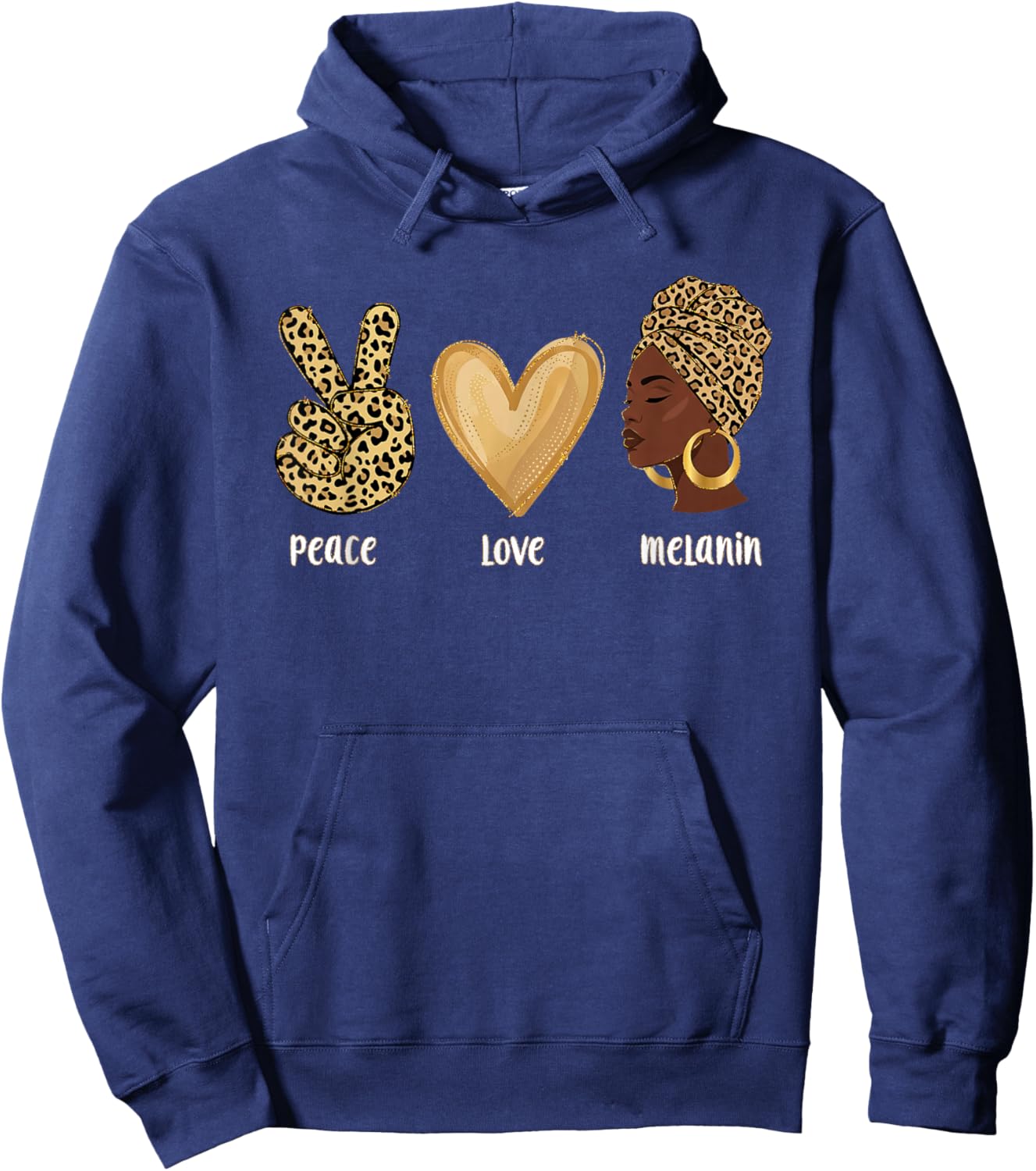 Peace Love Melanin Black History Month African American Hoodie - Hoodie | Navy