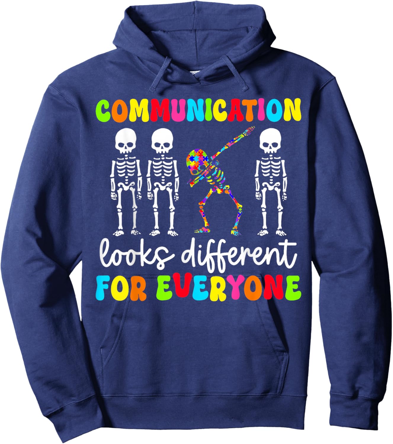 Groovy Autism Communication Looks Different for Everyone Hoodie - Hoodie | Navy