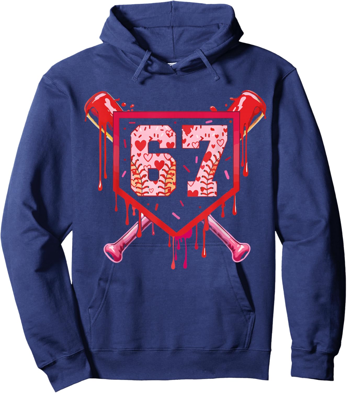 Baseball Ice Cream Drip Number 67 Meme Valentine Couple Love Hoodie - Hoodie | Navy